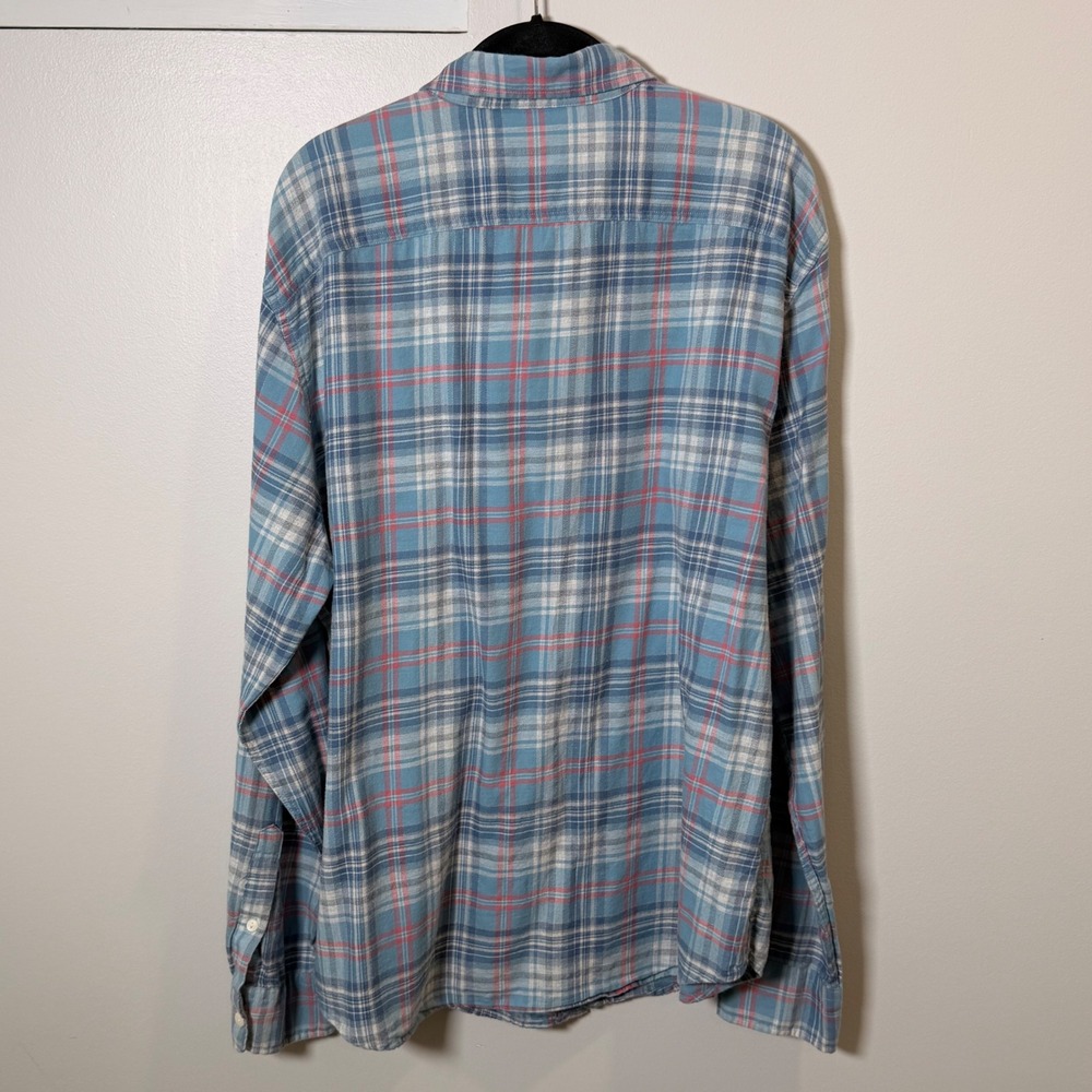 Faherty Cotton Flannel Button Down Collared Mens Shirt (XXL) Blue Lightweight - Picture 10 of 11